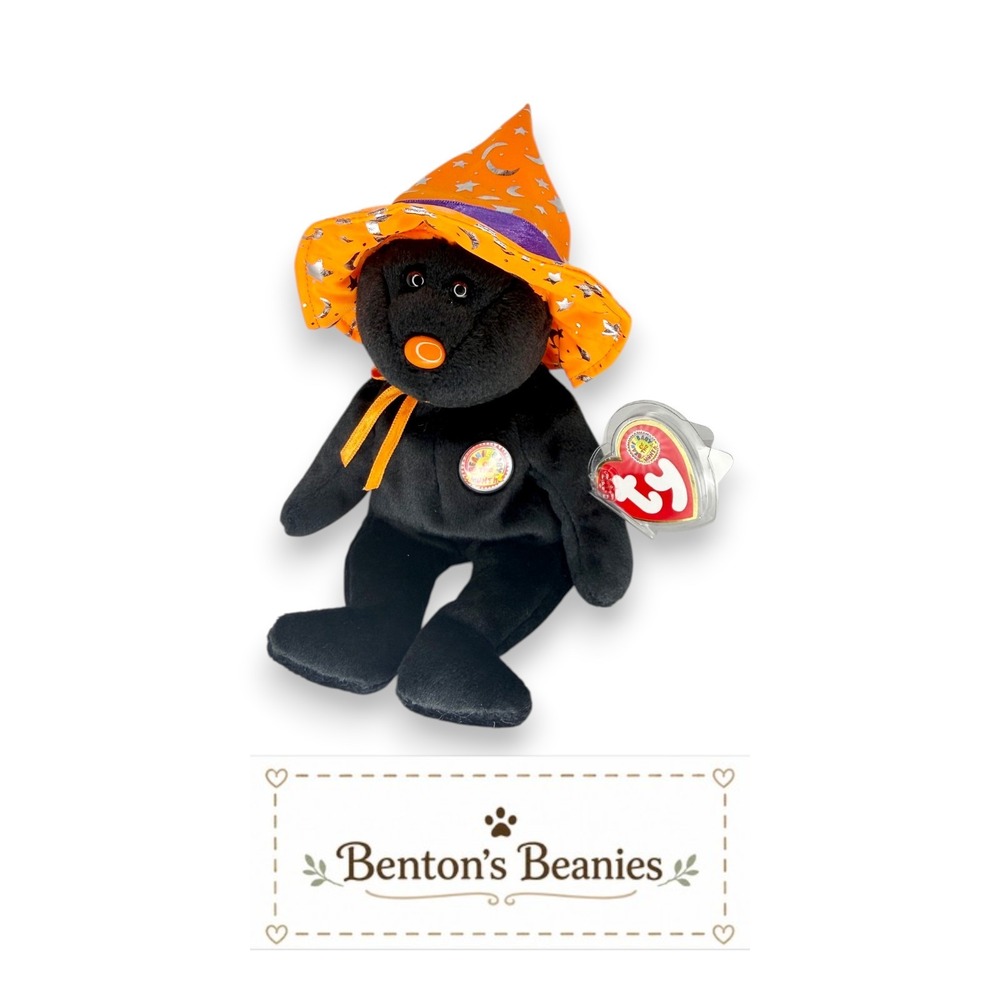 Pocus the Bear Ty Beanie Baby | Neon Halloween Witch 🧙 | Mint Heart Tag ⭐